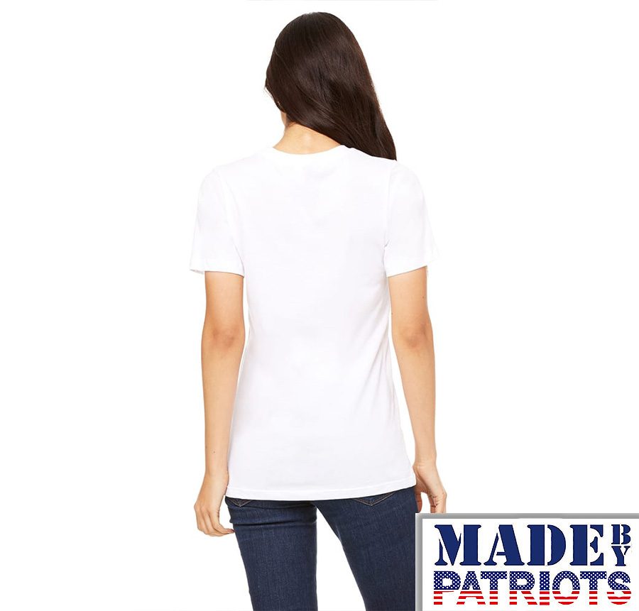 white short sleeve womens shirt made by patriots close-veterans-ptsd-cure